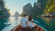 © steph photographies - Couple in honeymoon visiting Thailand islands on a boat