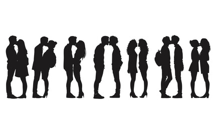 Wall Mural - silhouettes of couples kissing