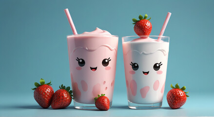 Wall Mural - strawberry smoothie with strawberry