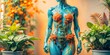 © Anelya - Woman body blue in plants, body fauna, biology, space woman generated ai science fiction