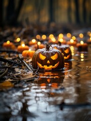 Wall Mural - halloween jack-o-lanterns in the water