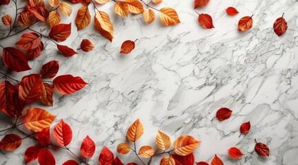 Wall Mural - Colorful Autumn Leaves Scattered On Marble Surface