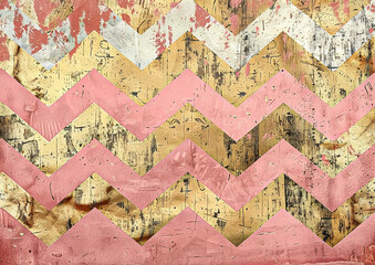 Wall Mural - Zig Zag grunge pattern in peach, soft pink tones