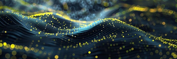 Futuristic background featuring neon yellow data particles on a dark grey canvas, offering a dynamic and vibrant look