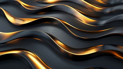 Wall Mural - Black and gold abstract background with golden waves 