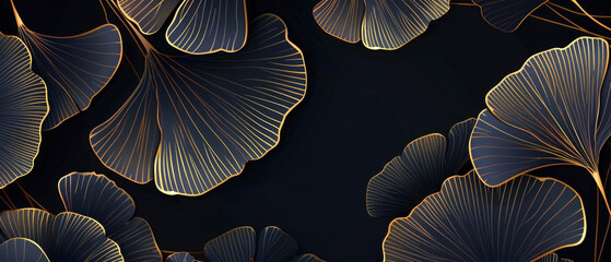 closeup of luxurious golden blue ginko leaves isolated on blue background