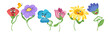 © Iryna Petrenko - Cute comic flowers cartoon characters, funny floral cartoon mascot, smiley wildflower caricature set
