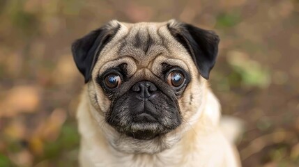 Wall Mural - Close-up Portrait of a Curious Pug