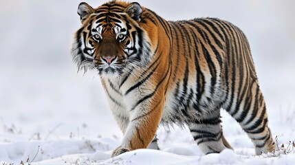 Wall Mural - Striped Tiger Walking in the Snow