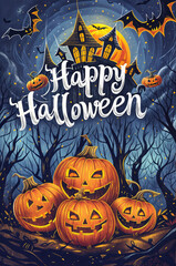 Wall Mural - Happy halloween banner or party invitation illustration


