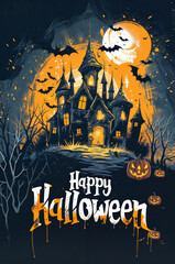 Wall Mural - Happy halloween banner or party invitation illustration

