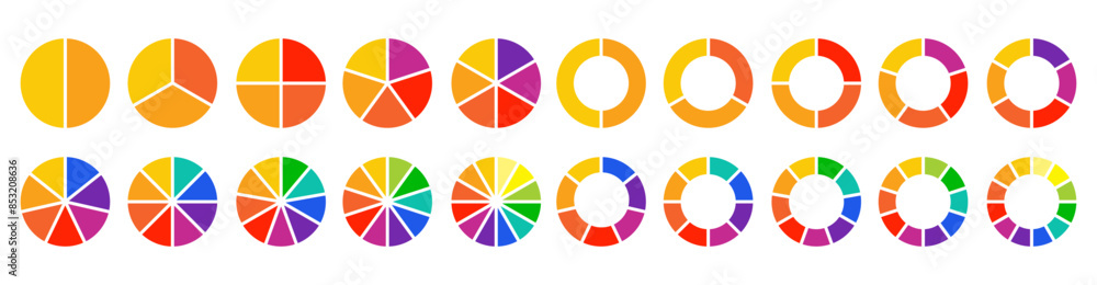 Pie chart set. Colorful diagram collection with sections or steps ...