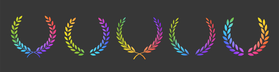 Wall Mural - Vector laurels collection. Laurel wreath silhouettes. Bright color frames set. Rainbow gradient. Trophy award, winner emblem