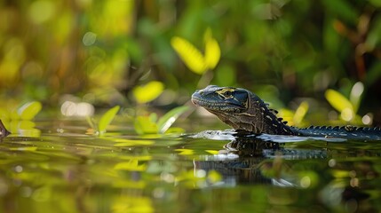 Wall Mural - Water Monitor Lizard in Lush Green Habitat