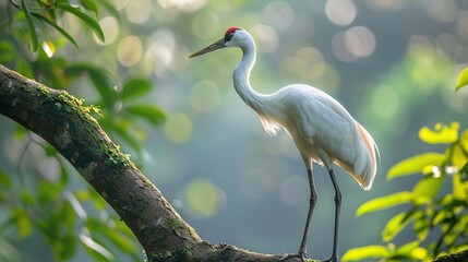 Wall Mural - White Crane Perched on a Branch