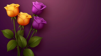 Wall Mural - Close-up of a bouquet with purple and orange roses