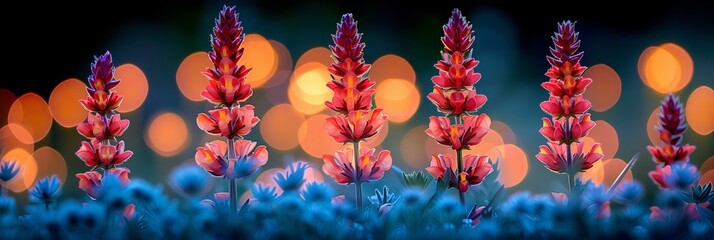 Wall Mural - Red Salvia Splendens Spike Close-Up on Garden Bed