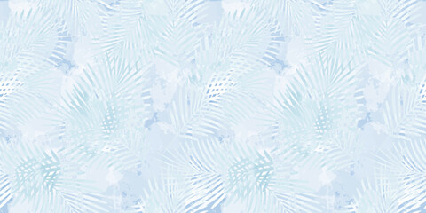 Wall Mural - Palm Leaves Pattern. Watercolor tropic leaves seamless vector background, jungle print light blue texture