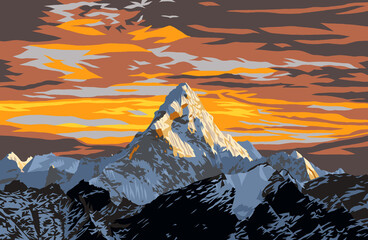 Wall Mural - mount Ama Dablam peak with beautiful sunset sky