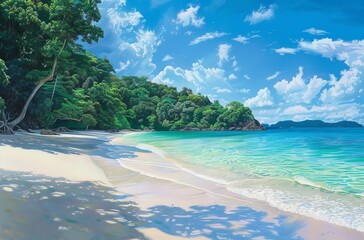 Wall Mural - Stunning view of the pristine white sandy beaches and turquoise waters at Makeup Island 