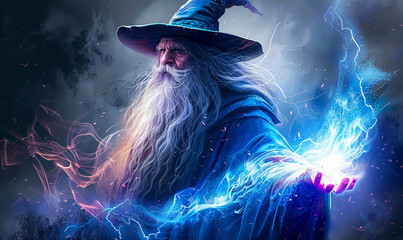 Fantasy Persian Wizard Casting Magic on Mystical Night - Vector Illustration of Enchanted Sorcerer in Dark Setting