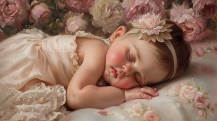 Canvas Print - Peaceful slumber of an adorable infant girl