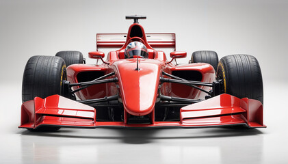 formula car, empty and red in color, isolated white background

