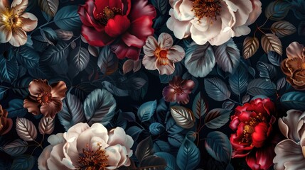 Wall Mural - flower pattern and textile design seamlessly integrated with a stylish background
