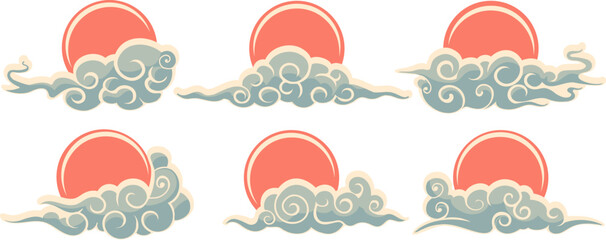 Wall Mural - traditional asian sun and clouds