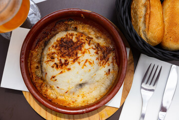 Wall Mural - Eggplant with minced meat baked with cheese, moussaka dish in pot