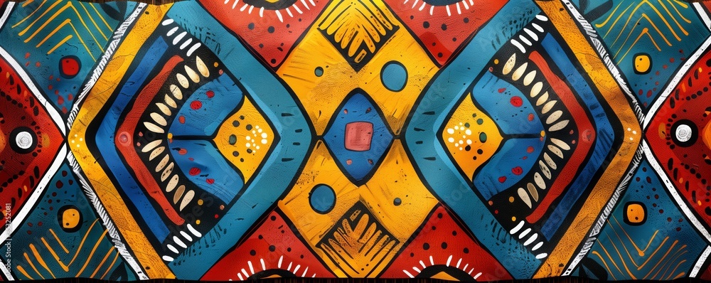 A colorful African pattern featuring geometric shapes and bold colors ...