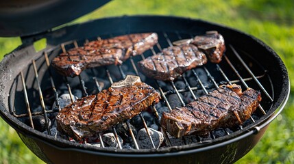 Poster - Juicy Steaks Grilling on a Charcoal Grill