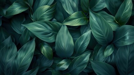 Wall Mural - Tropical Dark Green Spathiphyllum Cannifolium Leaves Texture Abstract Nature Background