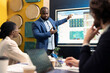 © DC Studio - Marketing team sharing details on annual reports in enterprise meeting, providing initiatives to enhance operational success metrics. Group of business partners in a boardroom debate.
