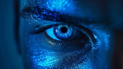 Wall Mural - A close up of a person's eye with a blue tint