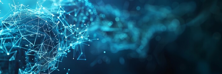 Minimalist tech background featuring soft blue data particles and connecting lines, forming abstract shapes