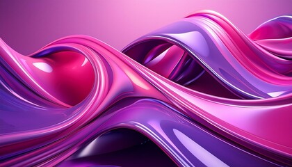 Wall Mural - Vibrant purple and pink abstract 3D composition of glossy shapes a smooth and reflective design element