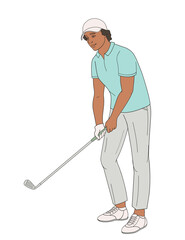 Wall Mural - women golf player African American female character with club