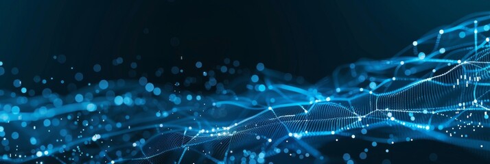 Modern tech background with blue web lines and floating particles on a dark gradient, leaving ample free space