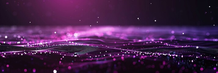Minimalist tech background with neon purple web lines and glowing particles on a dark backdrop, providing free space