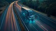 © Olena - Aerial view of autonomous truck driving on autopilot on a highway with traffic sensors scanning surroundings. Cargo delivery, transportation of the future. Artificial intelligence. Self driving.