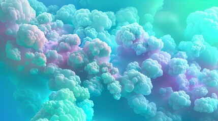 A surreal, vibrant cloud formation with pastel hues of blue, green, and purple, creating a dreamlike atmosphere
