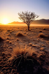 Wall Mural - A desert landscape with a large rock in the foreground