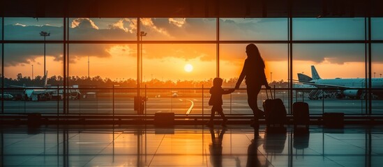 Family Trip Concept, family travel at airport,Time for family vacation, Generative AI