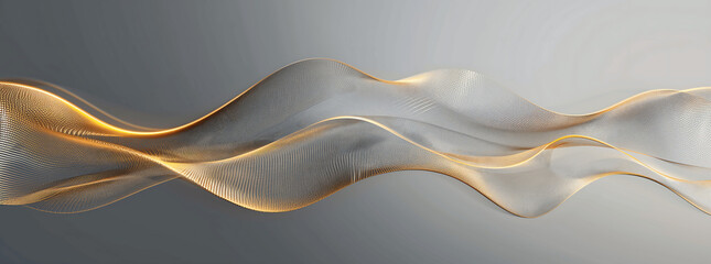 Canvas Print - Gold curved wave lines on grey background, a banner for technology and innovation minimalism