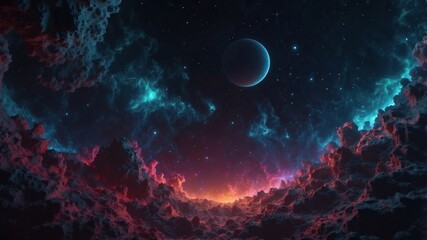 Beautiful wallpaper space mountains in the style of synth waves