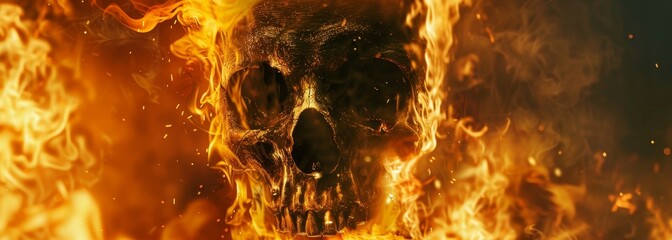 Wall Mural - Burning skull in fire flame wallpaper background