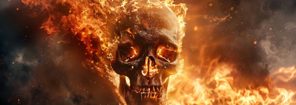 Burning skull in fire flame wallpaper background