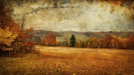 Wall Mural - Old picture of fall landscape