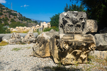 Wall Mural - Ancient architectural detail in ancient city of Myra. Lycian civilization heritage in modern Demre, Turkey.